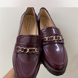 Alex Marie Deep Burgundy Loafers with Gold Accent
